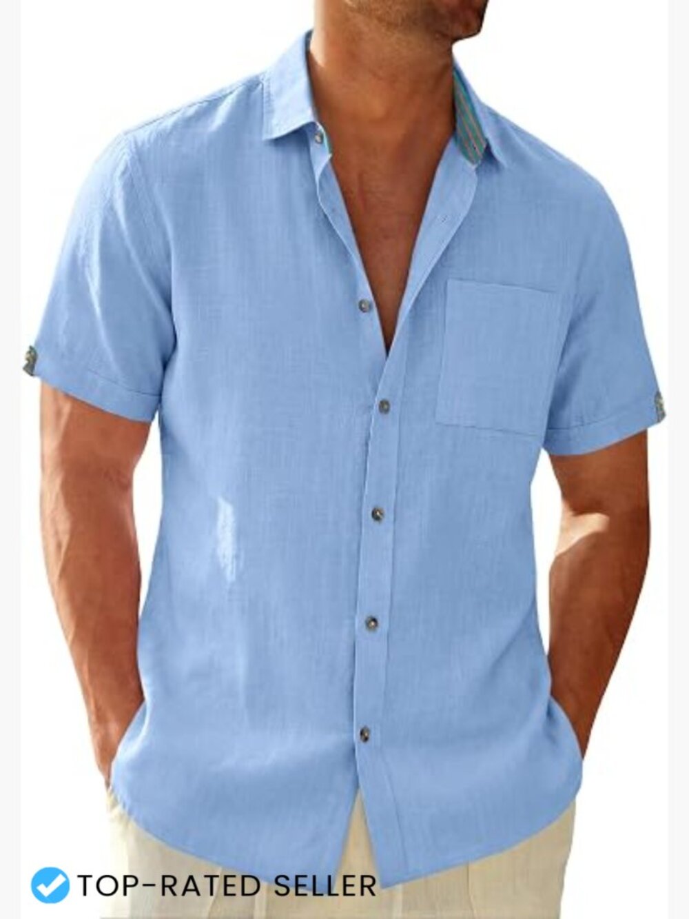 Mens Linen Button Down Shirt Casual Short Sleeve Summer Beach Wedding Top